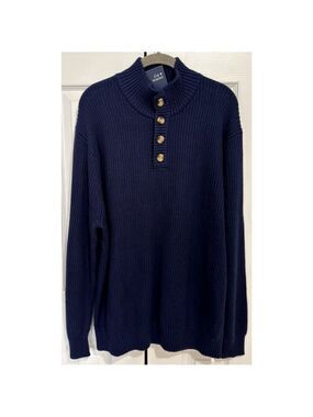 NEW Crown & Ivy Men’s Cotton Blend Navy Blue Sweater Size XL Button Neck NWT